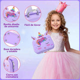 Estuche morado de unicornio Websonaw con asa, cierre y base