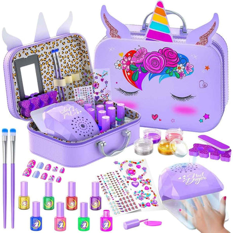 Kit infantil Websonaw morado para decoración de uñas con estuche de unicornio y accesorios