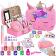 Kit infantil Websonaw rosa para decoración de uñas con estuche de unicornio y accesorios