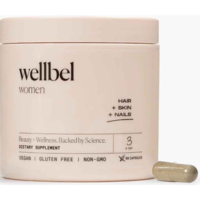 Frasco de suplemento Wellbel Biotina 500 mcg 90 cápsulas