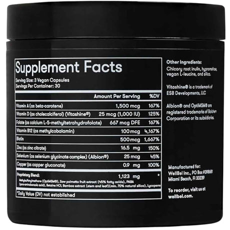 Tabla nutricional del suplemento Wellbel Mezcla para el Cabello 90 cápsulas