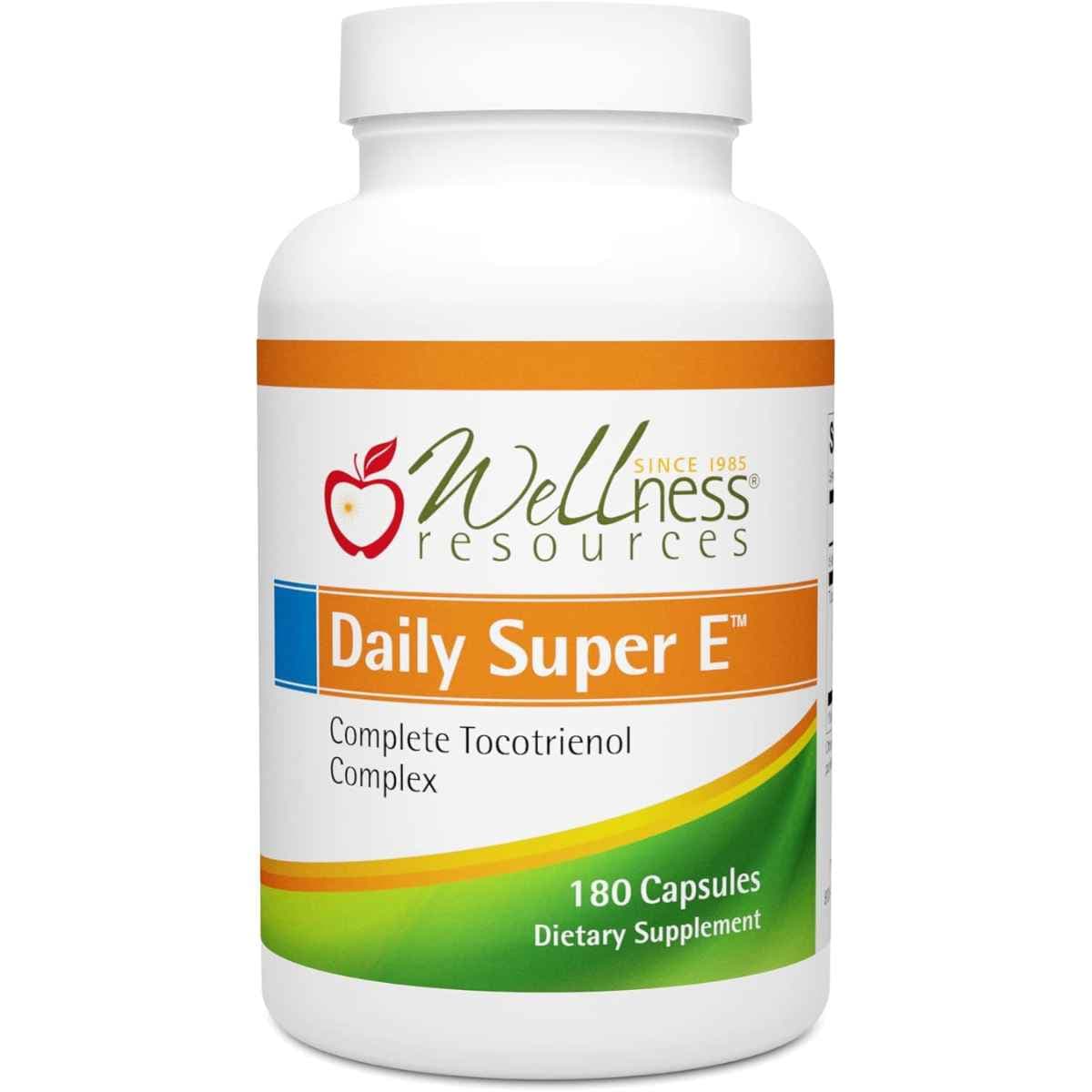 Frasco de suplemento Wellness Resources Daily Super E 100 mg 180 cápsulas