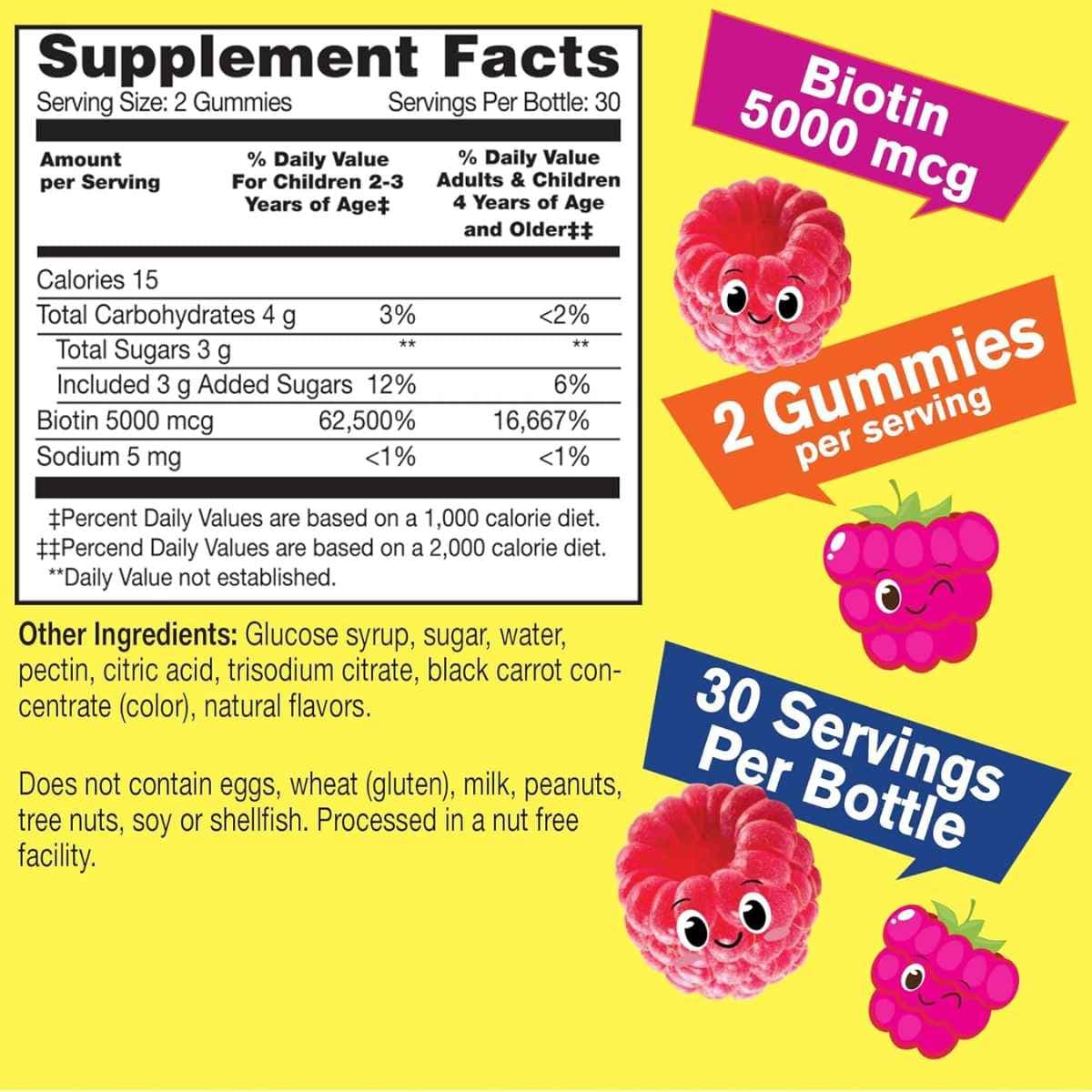 Tabla nutricional del suplemento WellYeah! Biotina 5.000 mcg 60 gomitas
