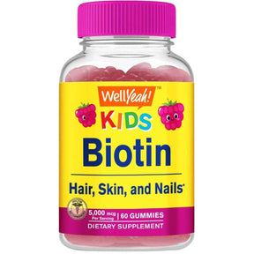 Frasco de suplemento WellYeah! Biotina 5.000 mcg 60 gomitas