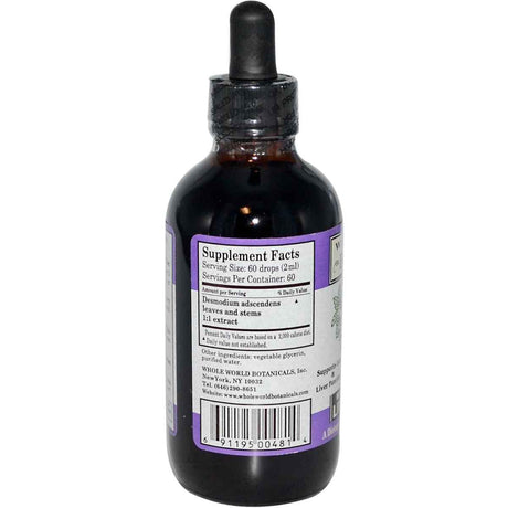 Tabla nutricional del suplemento Whole World Botanicals Royal Desmodium Apoyo Hígado-Pulmón 118 ml