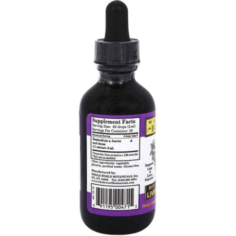 Tabla nutricional del suplemento Whole World Botanicals Royal Desmodium Apoyo Hígado-Pulmón 59 ml