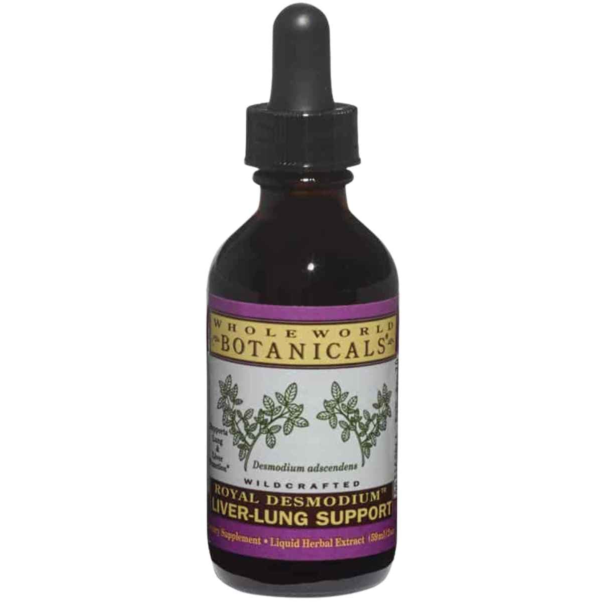 Frasco de suplemento Whole World Botanicals Royal Desmodium Apoyo Hígado-Pulmón 59 ml