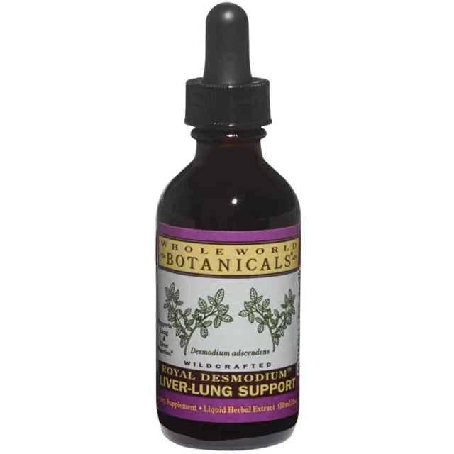 Frasco de suplemento Whole World Botanicals Royal Desmodium Apoyo Hígado-Pulmón 59 ml