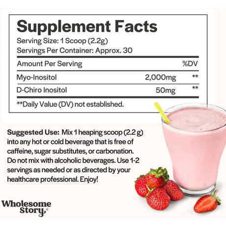 Tabla nutricional del suplemento Wholesome Story Myo & D-Chiro Inositol 2.050 mg 66 g Polvo