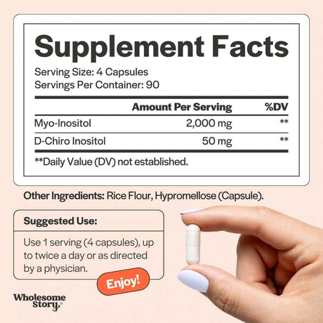 Tabla nutricional de Wholesome Story Myo & D-Chiro Inositol de 360 cápsulas