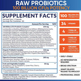 Tabla nutricional del suplemento Wholesome Wellness Probióticos Crudos 100 Billion CFU 30 cápsulas