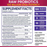 Tabla nutricional del suplemento Wholesome Wellness Probióticos para Mujer 100 Billion CFU 60 cápsulas