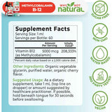 Tabla nutricional del suplemento Why Not Natural Vitamina B12 Metilcobalamina Cereza 5000 mcg 60 ml Líquido