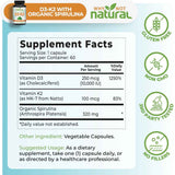 Tabla nutricional del suplemento Why Not Natural Vitamina D3 y K2 60 cápsulas