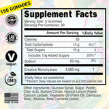 Tabla nutricional del suplemento Wild Gainz Monohidrato de Creatina sabor Limón 150 gomitas