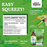 Tabla nutricional del suplemento Wild & Organic Extracto de Baya de Saw Palmetto Orgánico 120 ml Gotas Líquidas