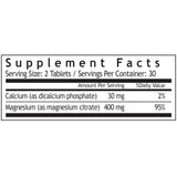 Tabla nutricional del suplemento Windmill Magnesium Citrate 400 mg, 60 tabletas