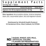 Tabla nutricional del suplemento Windmill Gluconato de Magnesio 500 mg 90 tabletas