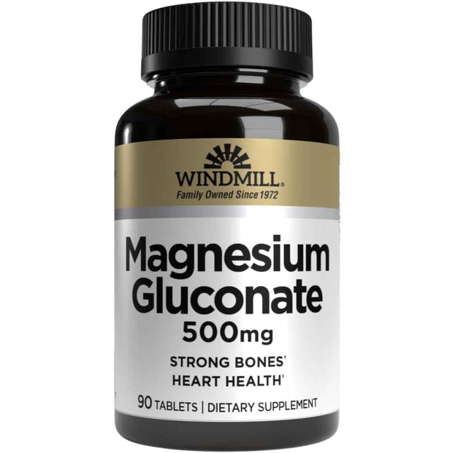 Frasco de suplemento Windmill Gluconato de Magnesio 500 mg 90 tabletas