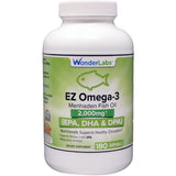 Frasco de suplemento WonderLabs EZ Omega-3 Aceite de Pescado Menhaden 180 cápsulas blandas