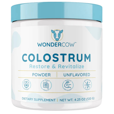 Frasco de suplemento WonderCow Calostro Bovino Sin Sabor 120 g polvo