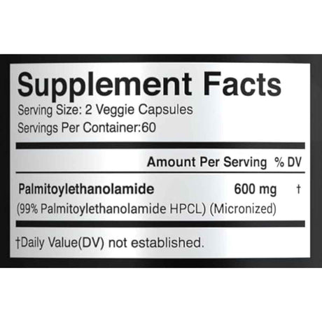 Tabla nutricional del suplemento X Gold Health Palmitoiletanolamida Micronizada 120 cápsulas