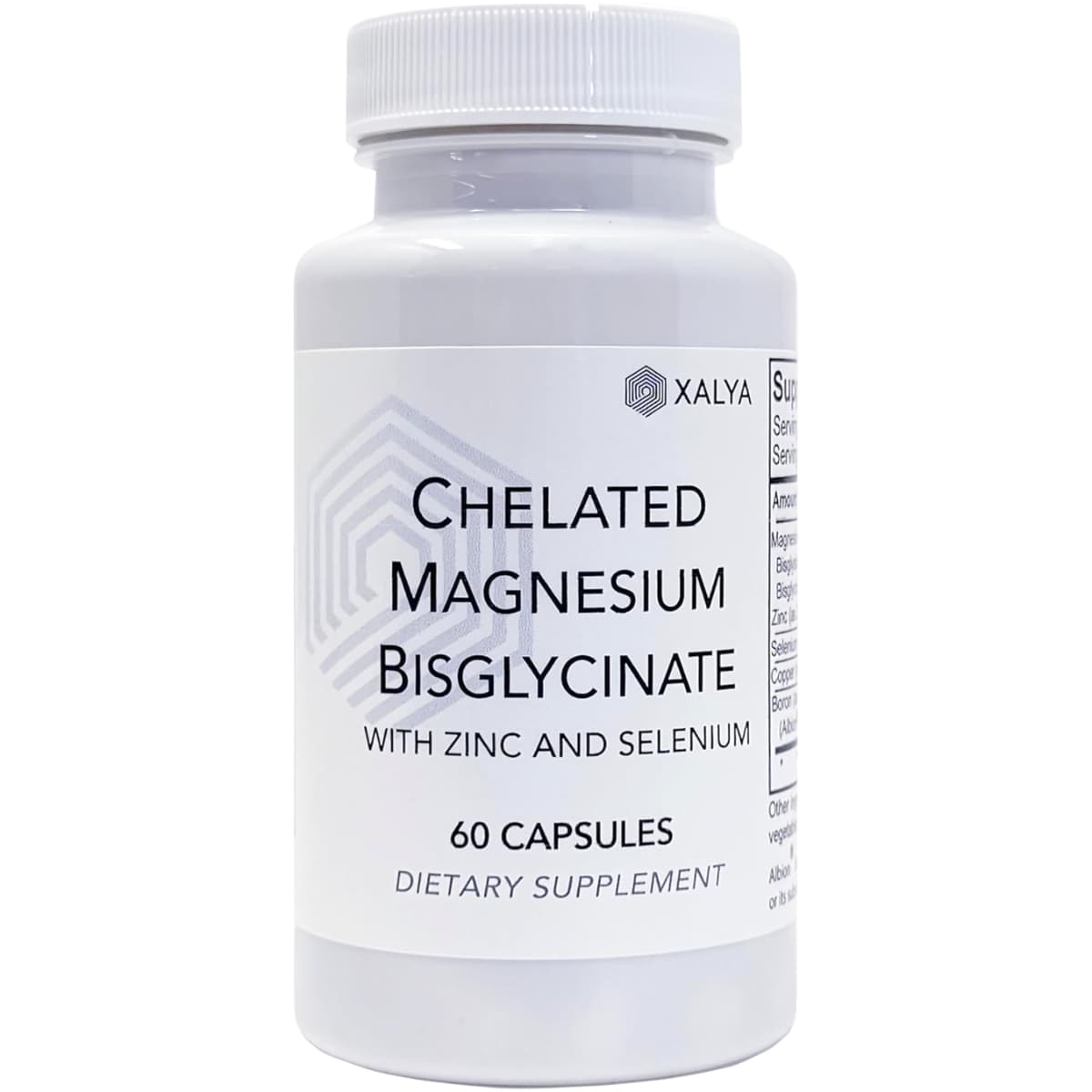 Frasco frontal de Xalya bisglicinato de magnesio con zinc y selenio, 60 cápsulas