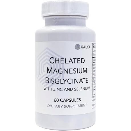 Frasco frontal de Xalya bisglicinato de magnesio con zinc y selenio, 60 cápsulas