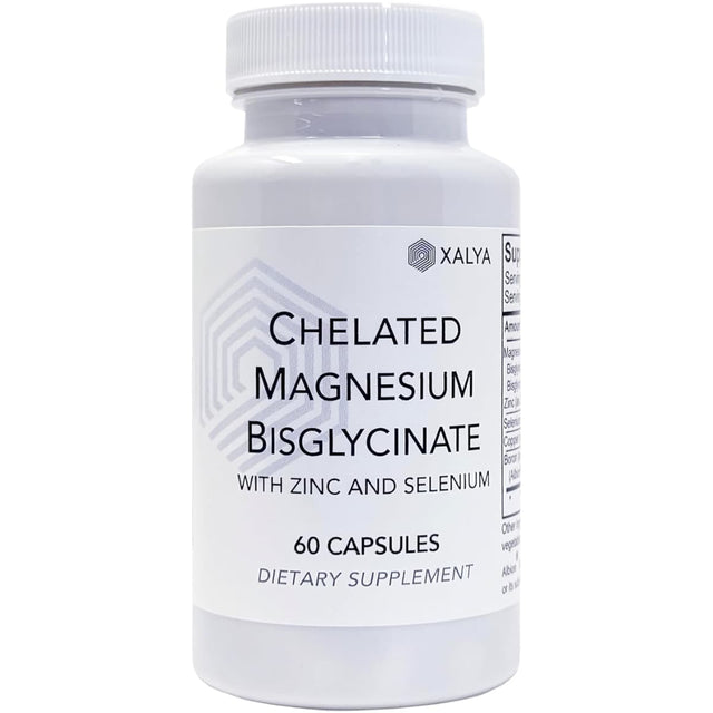 Frasco frontal de Xalya bisglicinato de magnesio con zinc y selenio, 60 cápsulas