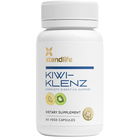 Frasco de suplemento XtendLife Kiwi-Klenz Complejo de Kiwi, Prebióticos y L-Glutamina 60 cápsulas
