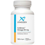 Frasco frontal de XYMOGEN CoQmax Omega 50 mg, 120 cápsulas blandas