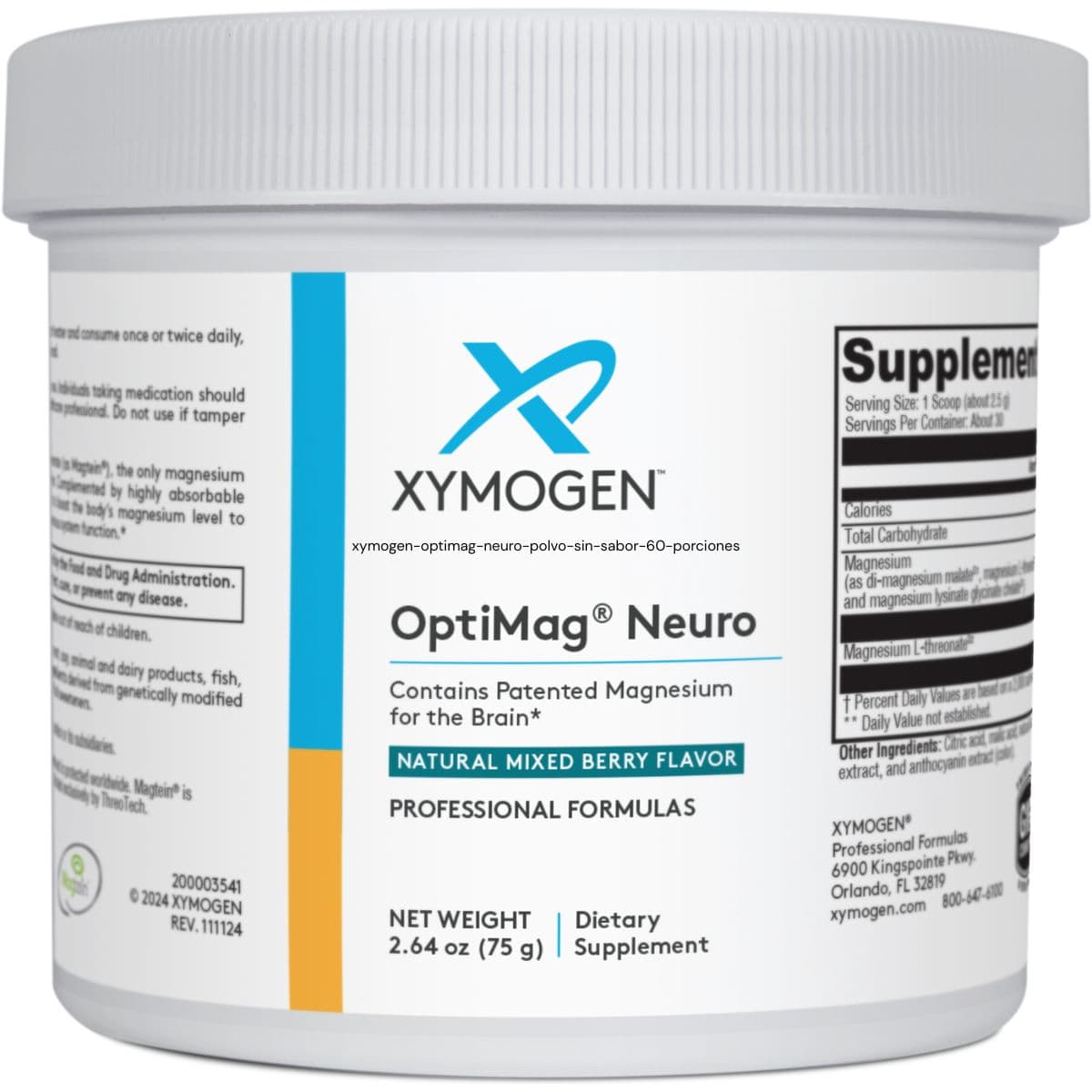 XYMOGEN OptiMag Neuro en polvo, frutos rojos, 30 porciones