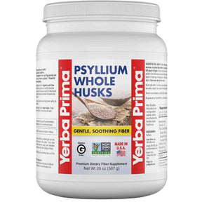Frasco de suplemento Yerba Prima Cáscaras Enteras de Psyllium 567 g polvo