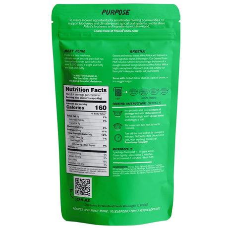 Tabla nutricional del Fonio Pilaf Sabor Greens de Yolélé 284 g