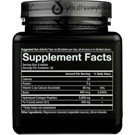 Tabla nutricional del suplemento Youtheory Colágeno Hidrolizado para Hombres 160 tabletas