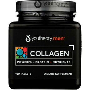Frasco de suplemento Youtheory Colágeno Hidrolizado para Hombres 160 tabletas