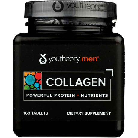 Frasco de suplemento Youtheory Colágeno Hidrolizado para Hombres 160 tabletas