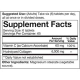 Tabla nutricional del suplemento Youtheory Colágeno Hidrolizado y Vitamina C 390 tabletas
