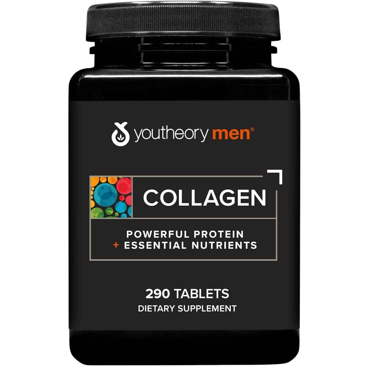 Frasco de suplemento Youtheory Péptidos de Colágeno Hidrolizado para Hombres 290 tabletas
