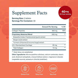 Tabla nutricional del suplemento Youtheory Complejo Articular UC-II Colágeno 60 tabletas