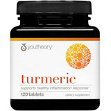 Frasco de suplemento Youtheory Cúrcuma 120 tabletas