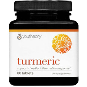 Frasco de suplemento Youtheory Cúrcuma 60 tabletas