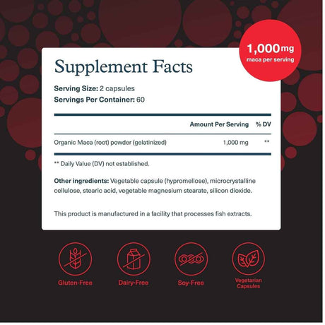Tabla nutricional del suplemento Youtheory Maca para Hombre Gelatinizada (1000 mg) 120 cápsulas