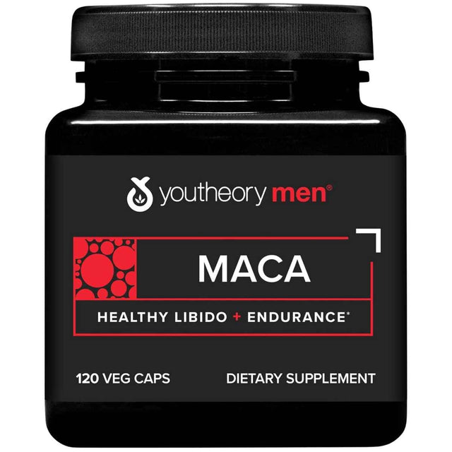 Frasco de suplemento Youtheory Maca para Hombre Gelatinizada (1000 mg) 120 cápsulas