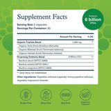 Tabla nutricional del suplemento Youtheory Probiótico de Esporas + Mezcla Triphala 60 cápsulas vegetarianas