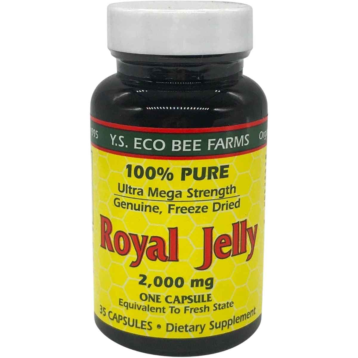 Frasco de suplemento Y.S. Eco Bee Farms Jalea Real Liofilizada 2000 mg 35 cápsulas
