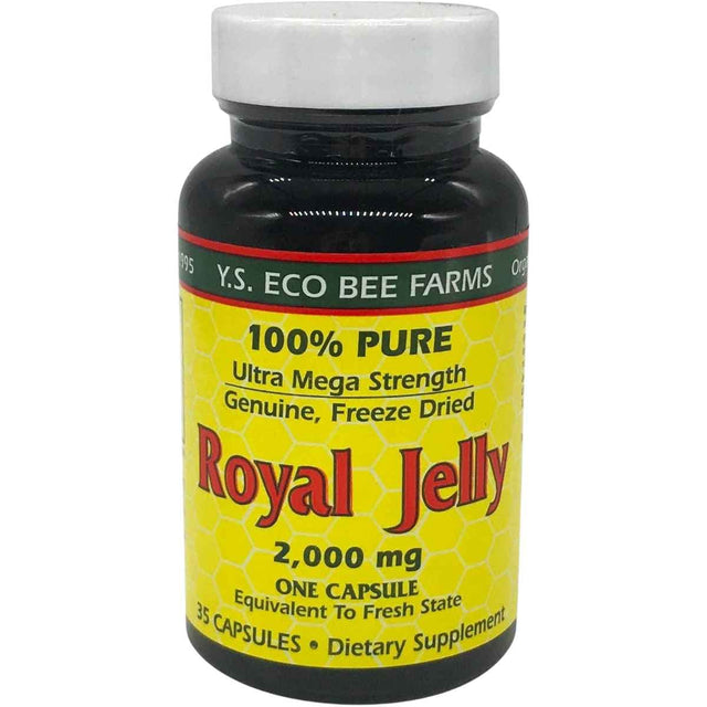 Frasco de suplemento Y.S. Eco Bee Farms Jalea Real Liofilizada 2000 mg 35 cápsulas