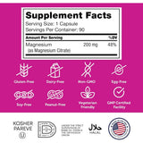Tabla nutricional del suplemento Zahler Citrato de Magnesio Bioactivo 200 mg 90 cápsulas
