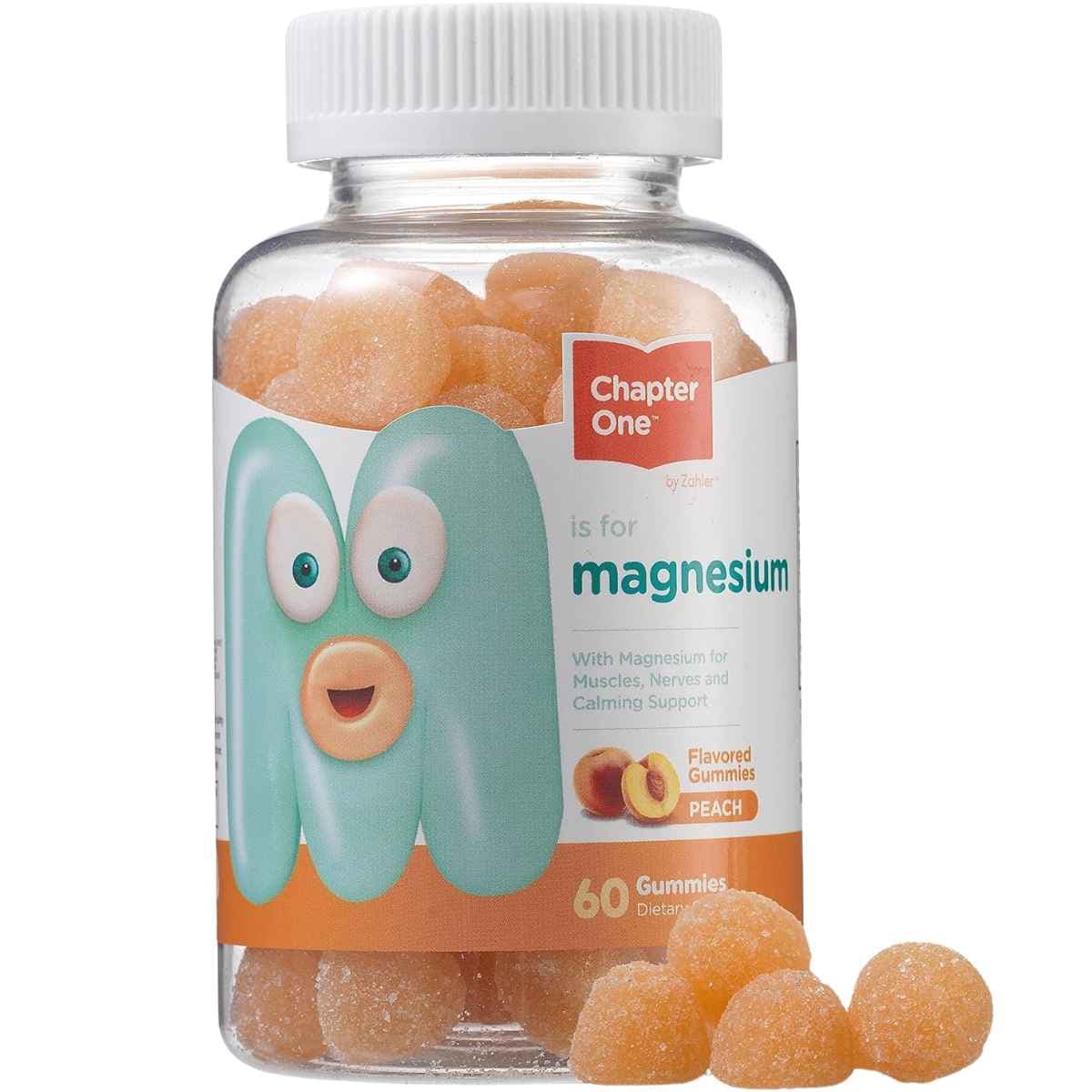 Frasco de suplemento Zahler Citrato de Magnesio para Niños 100 mg 60 Gomitas Sabor Melocotón 