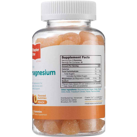 Tabla nutricional del suplemento Zahler Citrato de Magnesio para Niños 100 mg 60 Gomitas Sabor Melocotón